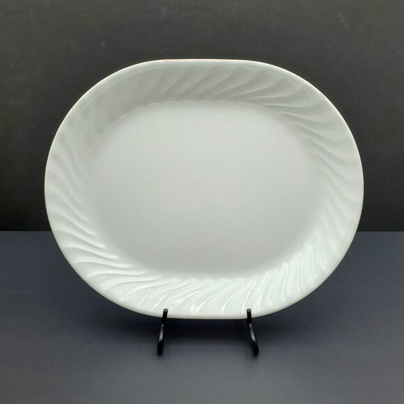 Corelle White Swirl Enhancements Platter Corning Swirl Edge Oval Serving Plate - Picture 3 of 5